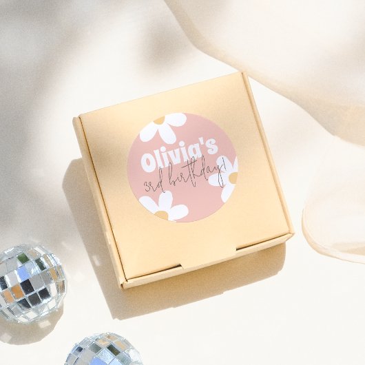 Retro Daisy Groovy Meisje Verjaardagsfeestje Ronde Sticker