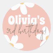 Retro Daisy Groovy Meisje Verjaardagsfeestje Ronde Sticker (Voorkant)