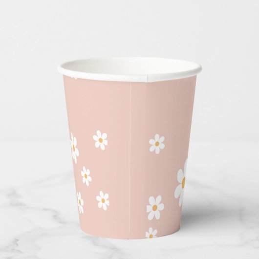 Retro Daisy Groovy Pink Paper Cups Papieren Bekers (Rechts)