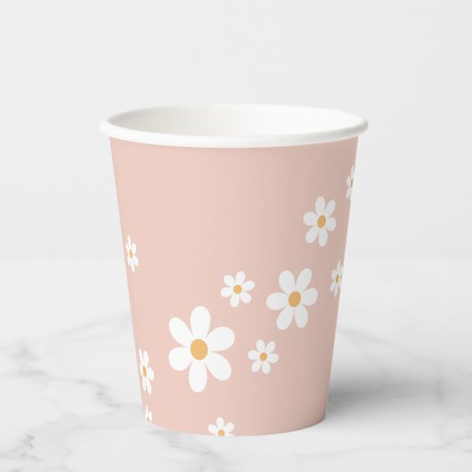 Retro Daisy Groovy Pink Paper Cups Papieren Bekers (Voorkant)