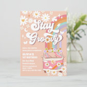Retro Daisy Groovy Verjaardagsuitnodiging Kaart (Staand voorkant)