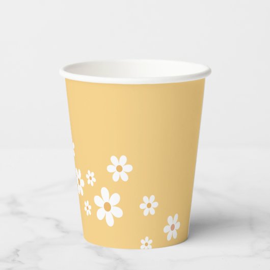Retro Daisy Groovy yellow Paper Cups Papieren Bekers (Achterkant)