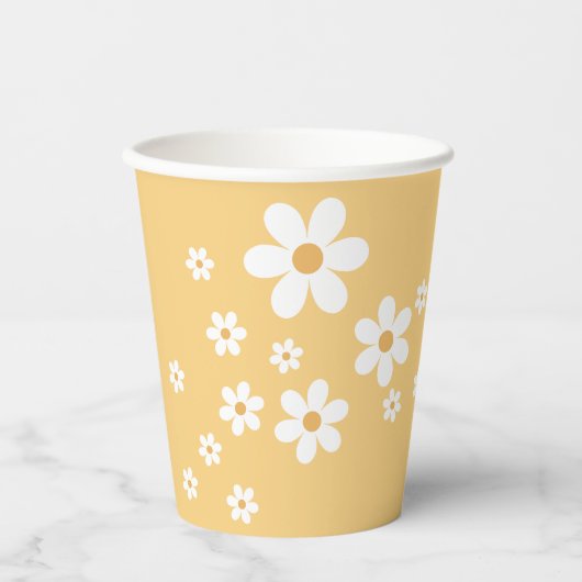 Retro Daisy Groovy yellow Paper Cups Papieren Bekers (Voorkant)