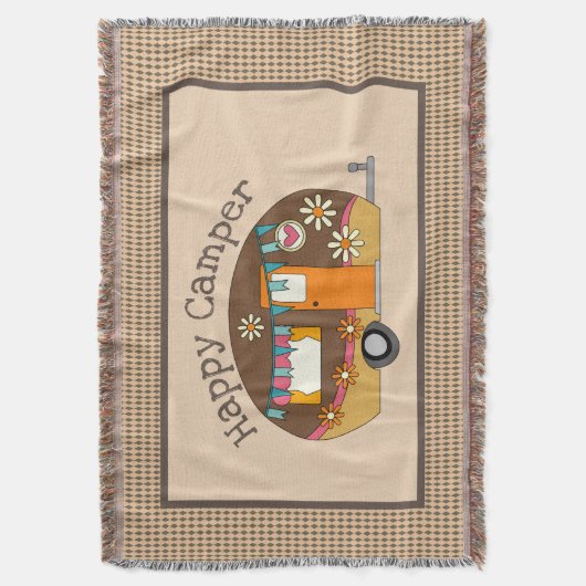 Retro Daisy Happy Camper Deken (Voorkant Verticaal)