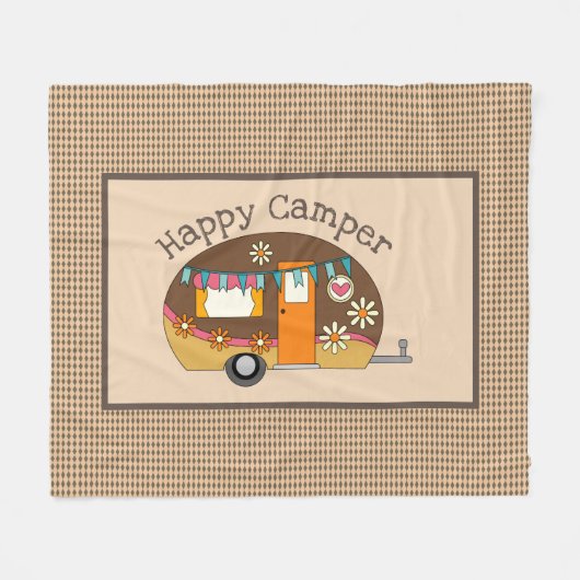 Retro Daisy Happy Camper Fleece Deken (Voorkant (Horizontaal))