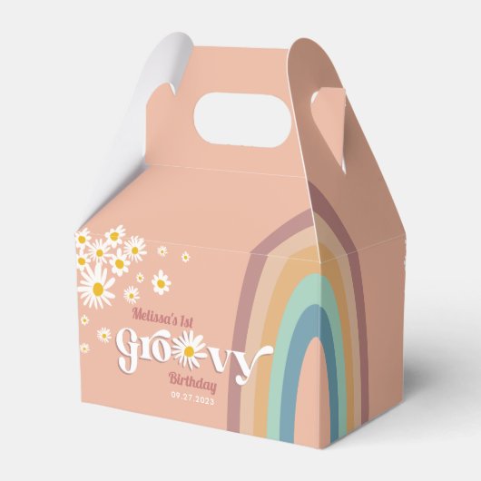 Retro Daisy Laten we Groovy Verjaardag Bedankdoosjes (Achterkant)