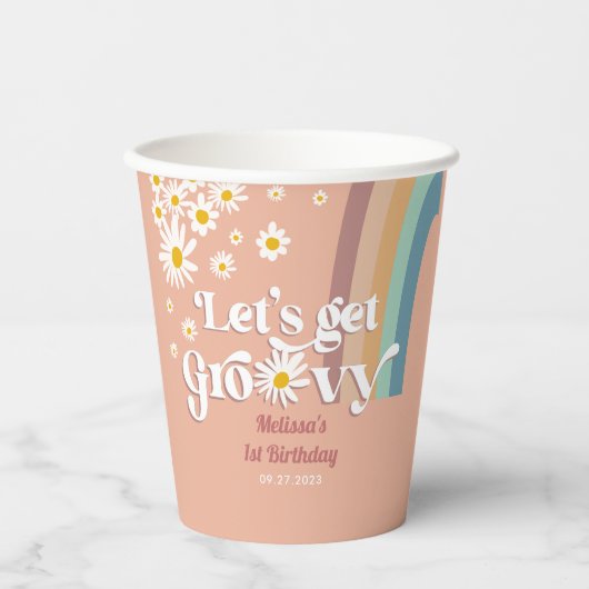 Retro Daisy Laten we Groovy Verjaardag Papieren Bekers (Voorkant)