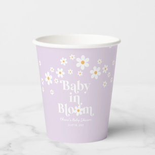 Retro Daisy lavendel Baby in Bloom Baby shower Papieren Bekers