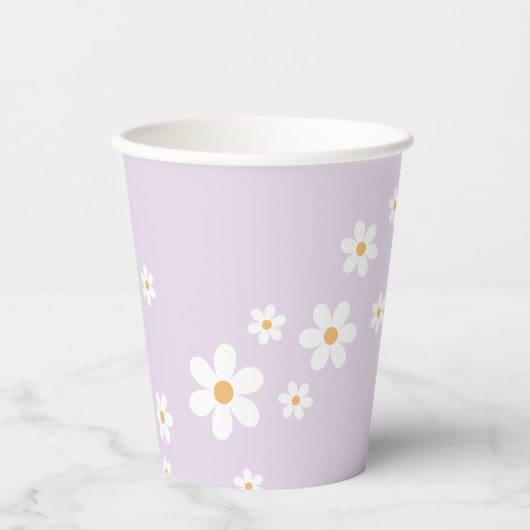 Retro Daisy lavender Baby shower Paper Cups Papieren Bekers (Voorkant)