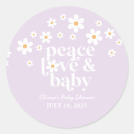 Retro Daisy lavender boho Peace Love Baby shower Ronde Sticker