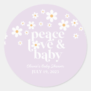 Retro Daisy lavender boho Peace Love Baby shower Ronde Sticker