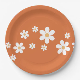 Retro Daisy Licht oranje verbrande bloemen papiere Papieren Bordje