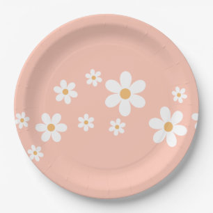 Retro Daisy Licht Roze Bloemen Papieren Borden Bordje