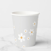 Retro Daisy lichtgrijze Baby Shower Papieren Beker
