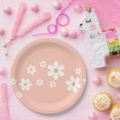 Retro Daisy Light Pink Floral Paper Borden Papieren Bordje (Feest)