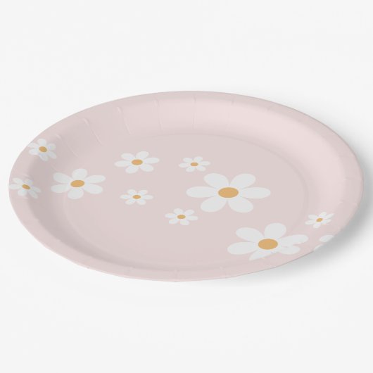 Retro Daisy Light Pink Floral Papieren Bordje (Gekanteld)