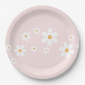 Retro Daisy Light Pink Floral Papieren Bordje (Voorkant)
