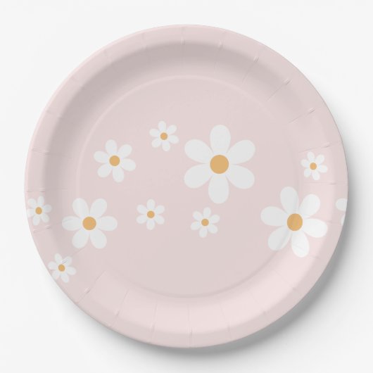 Retro Daisy Light Pink Floral Papieren Bordje (Voorkant)