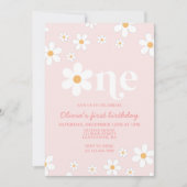 Retro Daisy One Floral 1e verjaardag Uitnodiging (Voorkant)