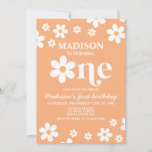 Retro Daisy One Floral 1e verjaardag Uitnodiging (Voorkant)