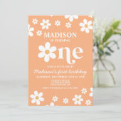 Retro Daisy One Floral 1e verjaardag Uitnodiging (Staand voorkant)