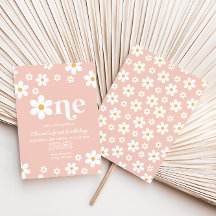 Retro Daisy One Floral 1e verjaardag Uitnodiging