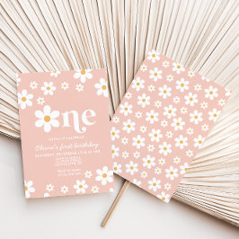 Retro Daisy One Floral 1e verjaardag Uitnodiging