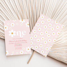 Retro Daisy One Floral 1e verjaardag Uitnodiging