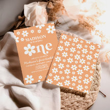 Retro Daisy One Floral 1e verjaardag Uitnodiging