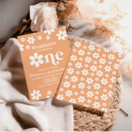 Retro Daisy One Floral 1e verjaardag Uitnodiging