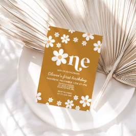 Retro Daisy One Floral 1e verjaardag Uitnodiging