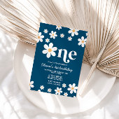 Retro Daisy One Floral 1e verjaardag Uitnodiging