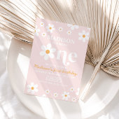 Retro Daisy One Floral 1e verjaardag Uitnodiging