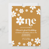 Retro Daisy One Floral 1e verjaardag Uitnodiging (Voorkant)