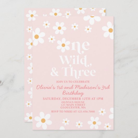 Retro Daisy One Wild and Three Birthday Kaart (Voorkant / Achterkant)