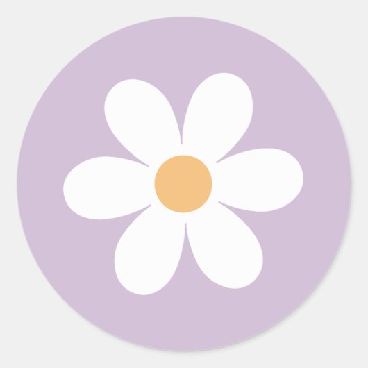 Retro Daisy paars Ronde Sticker (Voorkant)