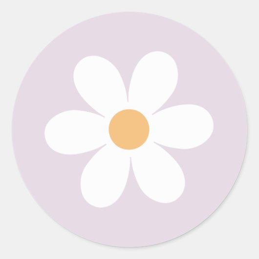 Retro Daisy paars Ronde Sticker (Voorkant)