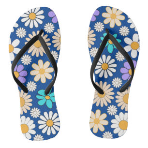 Retro Daisy Patroon Simple.01. Blauw BG Teenslippers