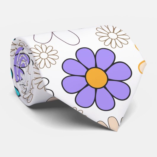 Retro Daisy Patroon Simple.01. Geen BG Stropdas (Opgerold)