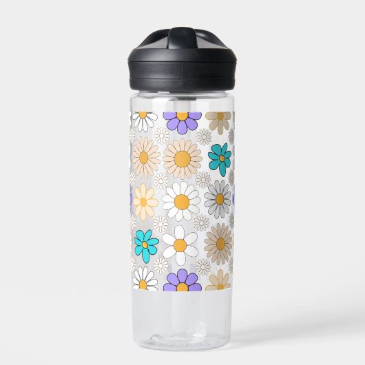 Retro Daisy Patroon Simple.01. Geen BG Waterfles (Voorkant)