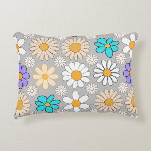Retro Daisy Patroon Simple.01. Grijs BG Accent Kussen