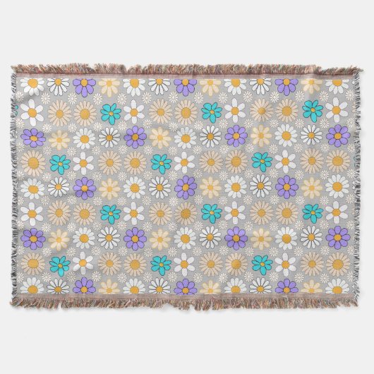 Retro Daisy Patroon Simple.01. Grijs BG Deken (Voorkant)