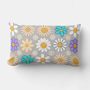 Retro Daisy Patroon Simple.01. Grijs BG Kussen