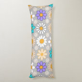 Retro Daisy Patroon Simple.01. Grijs BG Lichaamskussen (Achterkant (Verticaal))