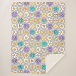 Retro Daisy Patroon Simple.01. Grijs BG Sherpa Deken