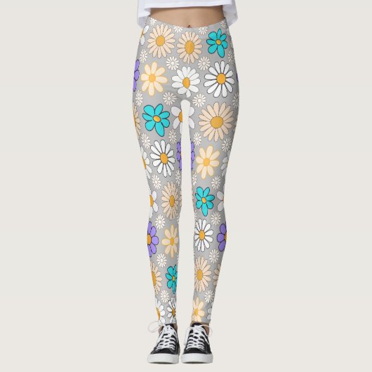 Retro Daisy Patroon Simple.01. L Grey BG Leggings (Voorkant)