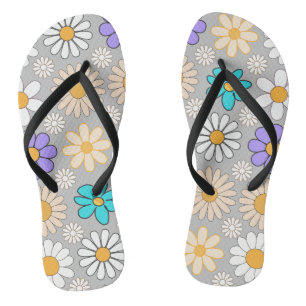 Retro Daisy Patroon Simple.01. L Grey BG Teenslippers
