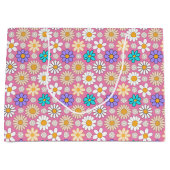 Retro Daisy Patroon Simple.01. Roze BG Groot Cadeauzakje (Voorkant)