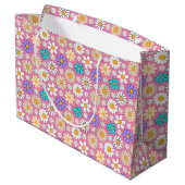 Retro Daisy Patroon Simple.01. Roze BG Groot Cadeauzakje (Achterkant Gekanteld)