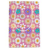 Retro Daisy Patroon Simple.01. Roze BG Medium Cadeauzakje (Voorkant)